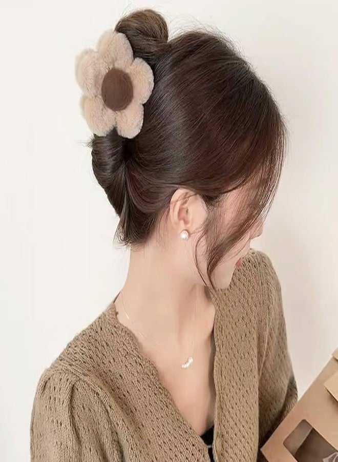 TUCEWP Flower Hair Clips for Women Girls Cute Kawaii Fluffy Claw Clip for Long Curly Thick Thin Hair Brown Medium Plastic Jaw Claw Clips Strong Hold Hair Catch Clamps Barrettes Headwear Hair Styling Clips - Image 2